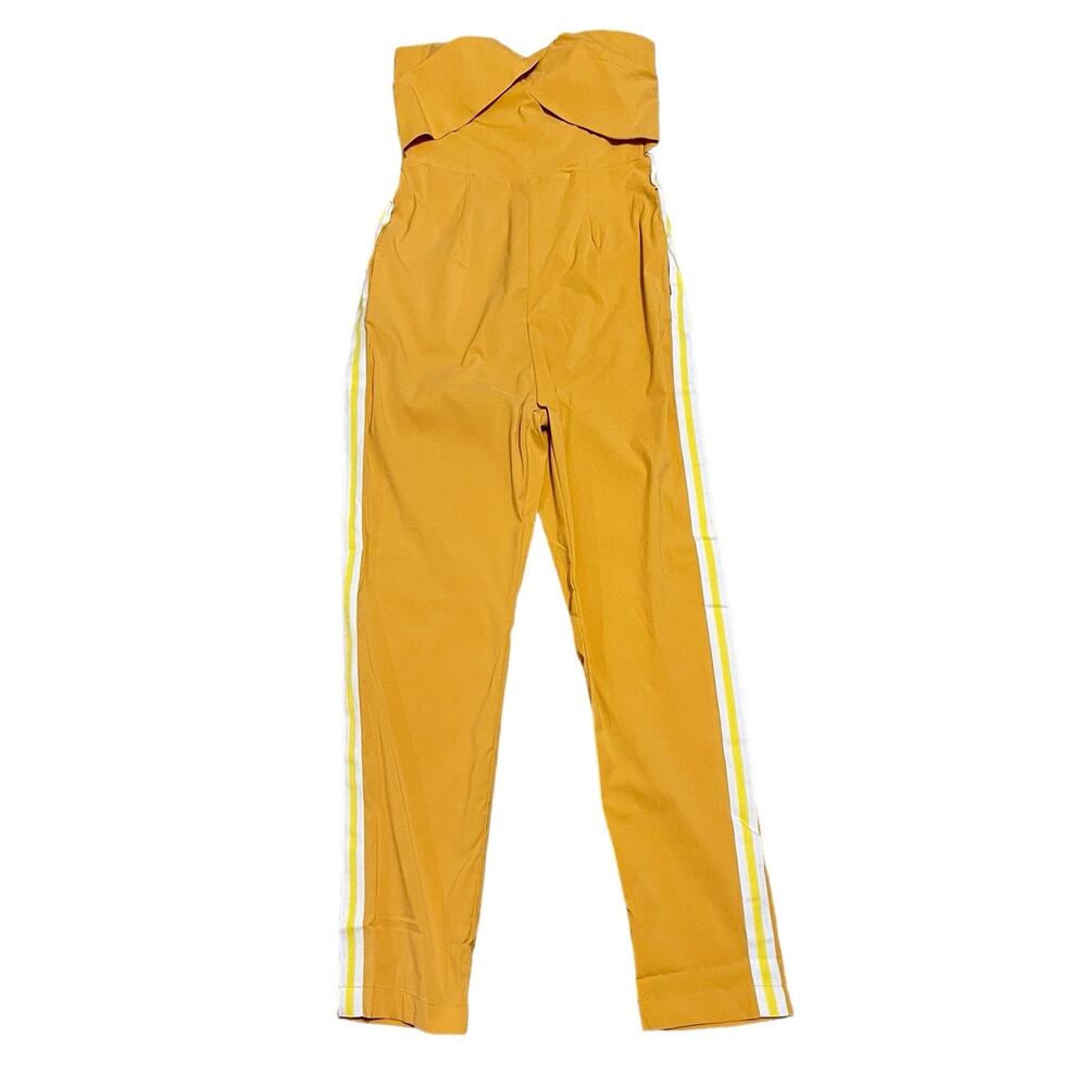 UNIQ Strapless Zipper Back Ankle Length Jumpsuit Romper Mustard Yellow Med NWT